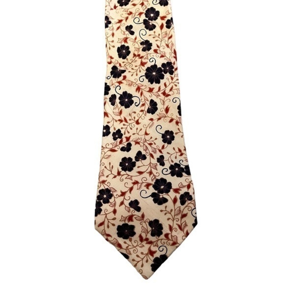 Lloyd’s vintage hand woven hand printed cream blue red floral 100% silk tie